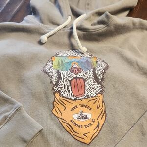League Tan Town Tavern Hoodie with White Drawstrings. Size Med